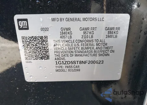 2022 Chevrolet Malibu Lt из США, поврежденный, VIN 1G1ZD5ST8NF200623